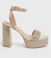 New Look Gold Diamante 2 Part Block Heel Platform Sandals